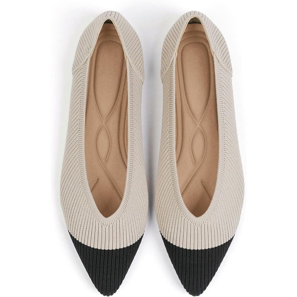 Women's   Black Beige Flats Pointed Toe Knit Ballet Comfortable Rubber Shoes